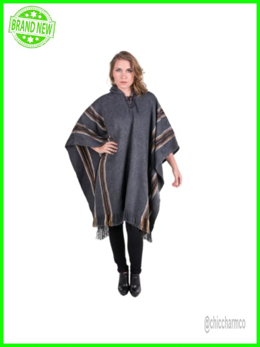 Genuine Alpaca Poncho Women Knitted Wrap Cape Hooded